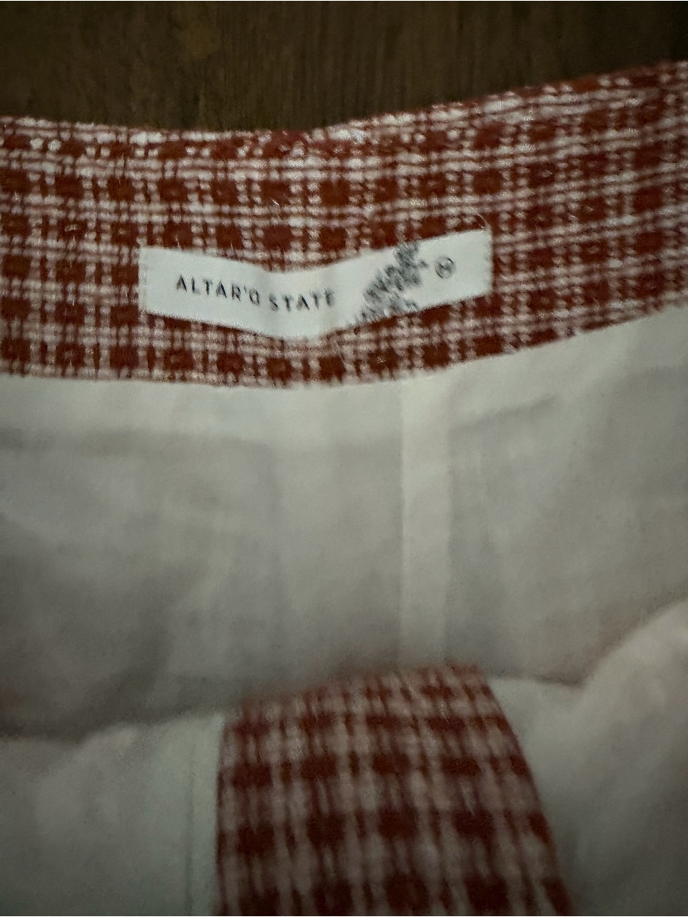 Altar’d State Two-Piece Tweed Crop Vest & Shorts Set in Rust Gingham Plaid - Picture 6 of 8